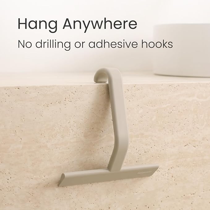JustHang Shower Squeegee for Glass Doors, All-One-Piece Award-Winning Silicone Squeegee with Built-in Hook for Bathroom,Window, Mirror, Tile Wall,Car, Streak-Free Cleaner,10-Inch Light Taupe