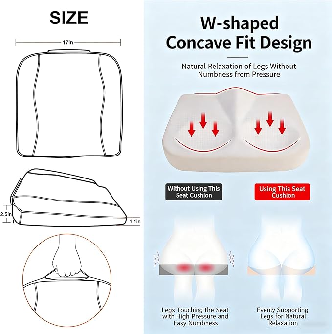 Comfort Memory Foam Car Seat Cushions For Driving,Beige Booster Cushion Pad | Ergonomic Height Cushion, Sciatica & Lower Back Pain Relief Pillow, Comfort Seat Pad for Car Office Wheelchair Short People
