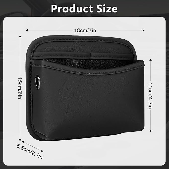 Car Seat Side Storage Pocket, Small Car Seat Organizers PU Leather Car Console Organizer Pocket Multifunctional Console Side Organizer Bag for Phone, Keys, Sunglass, Wallet, 1Pack