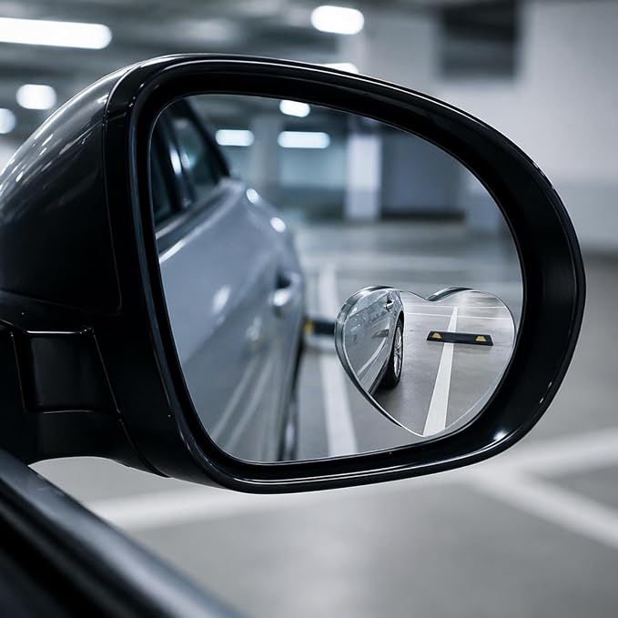 Blind Spot Mirrors - 2 Pack Heart HD Glass Frameless Convex Rear View Mirror with Wide Angle Adjustable Stick for Cars, Trucks, And Motorcycles Stuff Rearview Mirror Accessories Decor