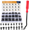 190 Pcs Car Retainer Clips & Fastener Remover - 18 Most Popular Sizes & Applications Auto Push Pin Rivets Set -Door Trim Panel Clips for Toyota, Honda, Nissan, Mazda - Bonus Fastener Remover
