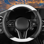 5D Honeycomb Knight White Car Steering Wheel Cover,14.5-15 Inch Universal Carbon Fibre Leather Covers Breathable Anti-Slip Odorless Steering Wheels Accessories for Men Women