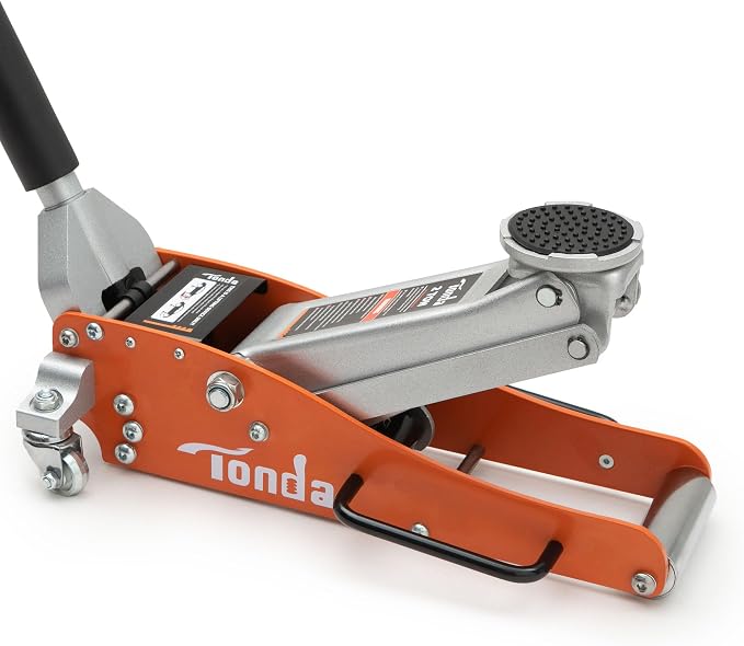 Low Profile Floor Jack, 2 Ton Aluminum and Steel Hydraulic Car Jack with Dual Pump System, Rapid Lift, Orange