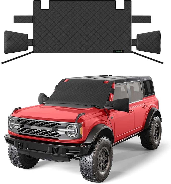 Windshield Snow Cover for Ford Bronco 2021-2026, 2-Layer Heavy Duty 600D Oxford Fabric, Premium Waterproof Windshield Cover for Ford Bronco, 2 Door and 4 Door (Not for Bronco Sport)