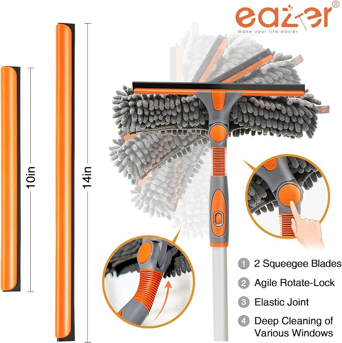 89'' Squeegee Window Cleaner 2 in 1 Rotatable Window Cleaning Tool Kit with Extension Pole, Window Washing Equipment with Bendable Head for Indoor/Outdoor Window and Car Glass