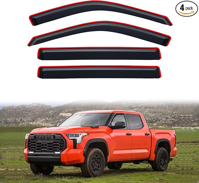in-Channel Rain Guards for 2022-2026 Toyota Tundra CREWMAX ONLY, Window Visor Shields Vent Deflector Shade Wind Dark Smoke 2023 2024 22 23 24 25, Tape-On Inside-Mount, 4PCS