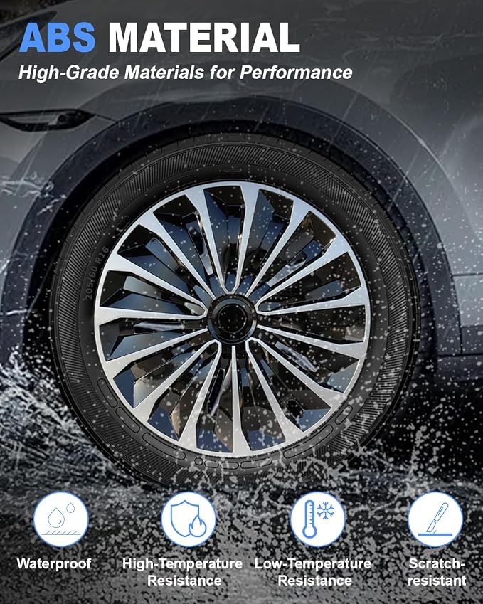 Hubcaps,16 inch hubcaps Set of 4, Wheel Rim Cover ABS Material, Snap On Car Truck SUV Replacement, for Toyota Camry Nissan Mazda etc, Black&Silver
