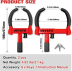 2Pcs Universal Heavy Duty Wheel Lock - Anti Theft Trailer Lock & Car Boot, Adjustable Security Tire 11.4" for Trailers, Cars, Golf Cart, ATV, SUV, RV, Boat, Camper, Motorcycle,6 Keys,Red+Black