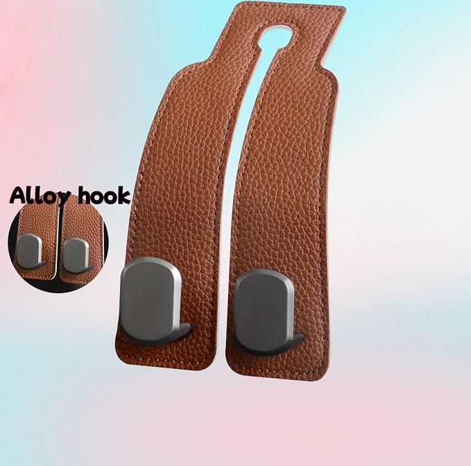Coozyland Car Hooks, Coozy Land Metal Multi-Function Leather Car Headrest Hooks, Universal Double Hook Car Seat Back Storage Hooks for Wallets, Handbags, Bottles, Trash Bags, etc(Red 4-Pack)
