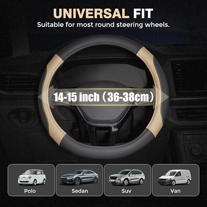 Car Steering Wheel Cover, Microfiber Leather Steering Wheel Covers with Anti-Slip Lining, Breathable Elastic Car Steering Wheel Protector, Universal Standard Size 14-15 inch