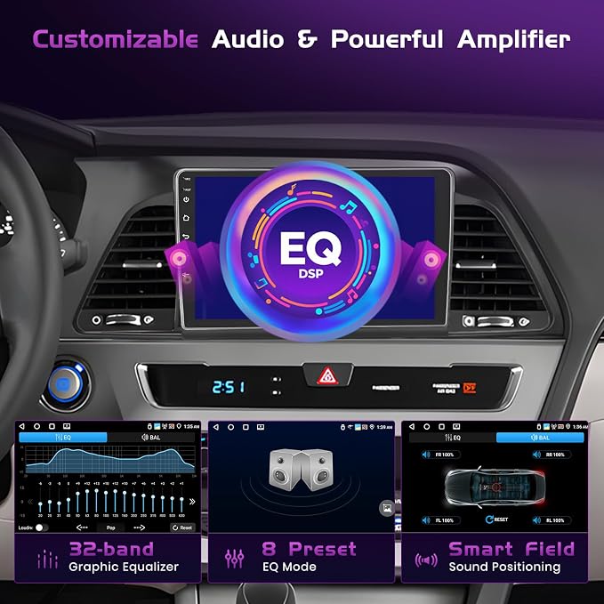 4+64GB Android 15 Car Stereo for Hyundai Sonata 2015-2017 Wireless Carplay Android Auto 9" Touch Screen Car Radio Dash Kit with GPS WiFi Bluetooth SWC DSP EQ Mirror Link Backup Camera