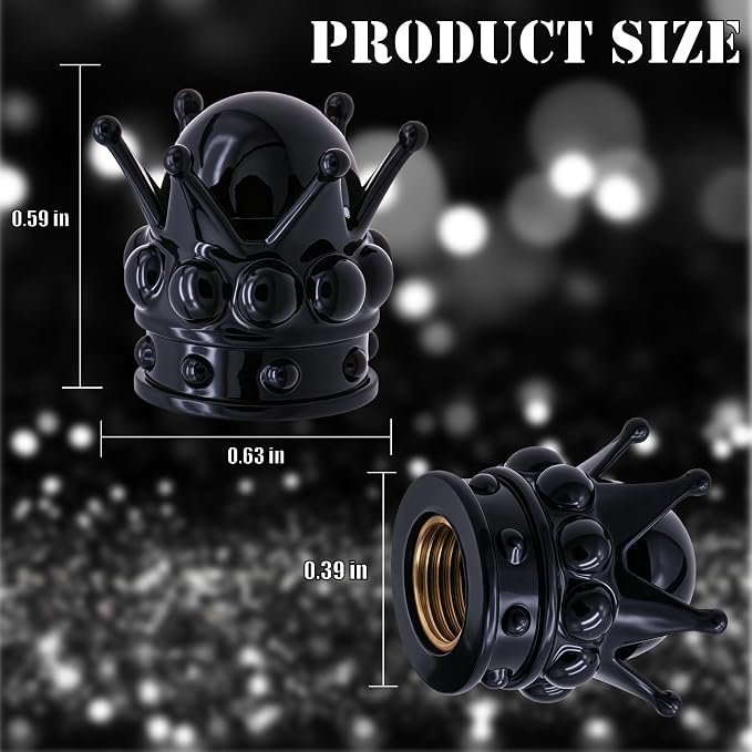 4PCS Crown Bling Tire Stem Valve Caps, Crystal Diamond Tire Air Cap Set Universal Copper Core Stem Covers for Cars, SUV, Trucks, Bikes, Motorcycles, Bicycles (Black & Black)