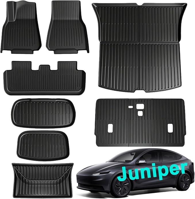 Tesla Model Y Juniper 2025 2026 Floor Mats & Cargo Liners Full Set 10 PCS Extra-Thick TPE CabinProtect™ for 5-Seater | All-Weather Pet & Child-Friendly Accessories(Not for Standard)