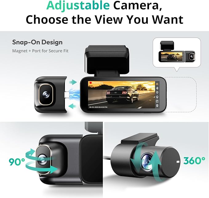 G980H 4K 3-Channel Dash Cam Front Rear Inside, 360° Full Coverage, 3.18" Touch Screen, Free 128GB Card, 24/7 Parking Mode with Sentry & Time-Lapse, Voice Control, 5GHz WiFi, GPS, Night Vision