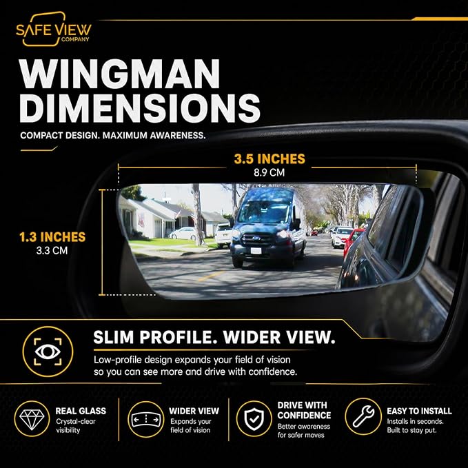 Safe View Wingman Blind Spot Mirrors – See More, Drive Safer – Real Convex Glass, Wide Angle Vision, Easy Peel & Stick, Durable Weatherproof Design