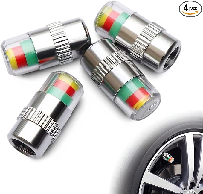 4Pcs 32-to-35 PSI Car Tire Pressure Monitor Valve Stem Caps Sensor Indicator Easy to Read 3 Color Eye Alert
