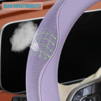 Nappa Leather Purple D Shape Steering Wheel Cover, Advanced Microfiber Leather Non-Slip Breathable Fabric, Warm in Winter and Cool in Summer, Universal 15 inch