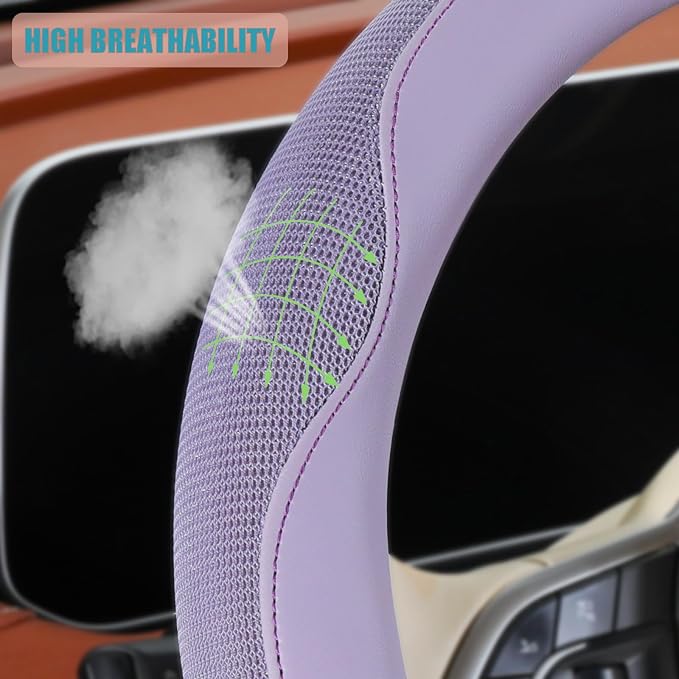 14 inch Steering Wheel Cover for Prius Civic, Nappa Microfiber Leather Non-Slip Breathable Fabric, Warm in Winter and Cool in Summer, Purple Small 13.5 inch to 14 inch