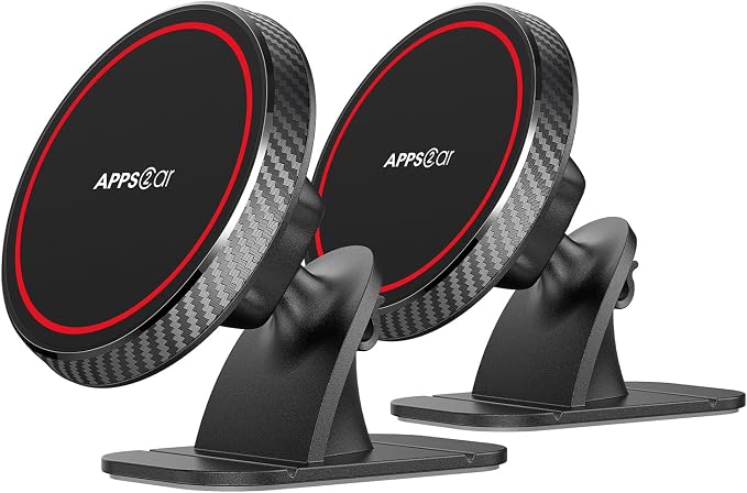 2 Pack for Magsafe Car Mount, Dashboard Magnetic Car Phone Holder | Powerful Magnetic Hold, Includes metal rings for non-MagSafe phones, One-Hand Operation, 3M VHB Adhesive, 360° Rotation