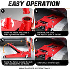 3 Ton Low Profile Floor Jack, Heavy Duty Steel Hydraulic Car Jack with Dual Pistons Quick Lift Pump, Hydraulic Racing Floor Jack, Lifting Range 3" to 20", Red