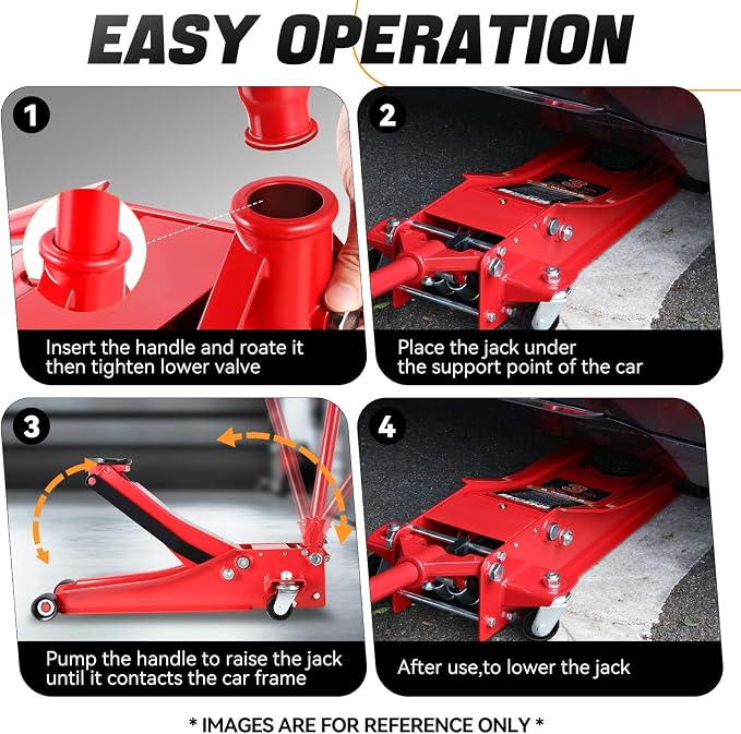 3 Ton Low Profile Floor Jack, Heavy Duty Steel Hydraulic Car Jack with Dual Pistons Quick Lift Pump, Hydraulic Racing Floor Jack, Lifting Range 3" to 20", Red