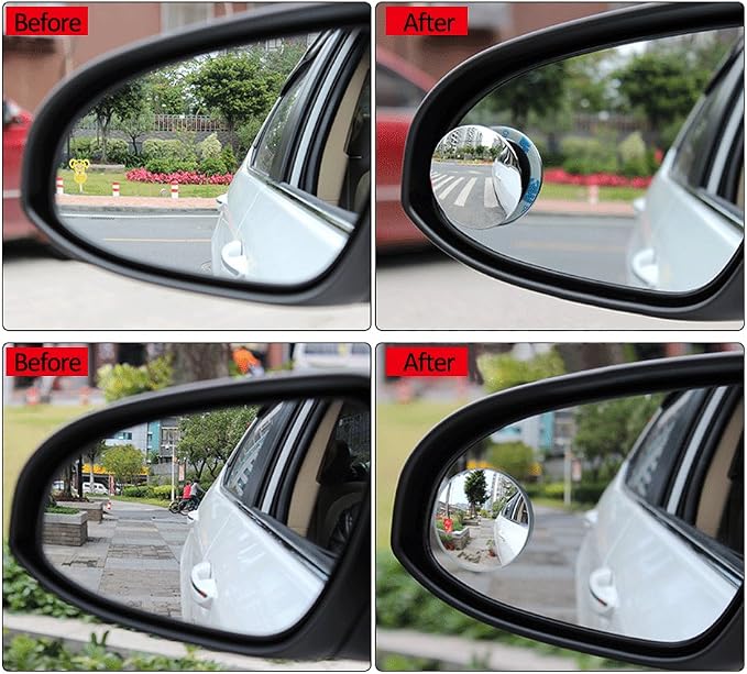 Frameless Wide Angle Mirror - Adjustable Round HD Glass Convex Rear View Mirror - 360 Rotate for Car, SUV & Trucks - Stick On Design - 2 Pack
