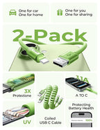 Coiled USB C Cable, 2 Pack for Android Auto & CarPlay Cable, Short USB A to USB C Cable Compatible with iPhone 17/16/15, Samsung Galaxy S25/S24/S23 A15/A14, Google Pixel 9/8, Green 4FT