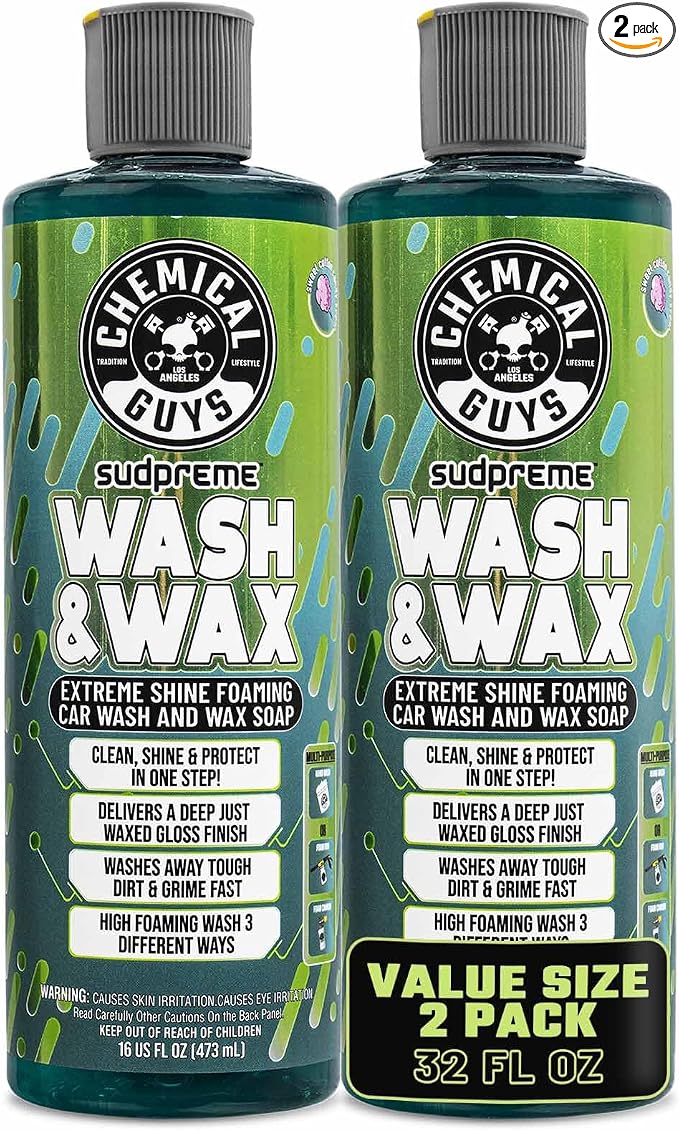 Sudpreme Wash & Wax Car Wash Soap (2 x 16 Fl Oz) – High-Foam Auto Shampoo with Gloss Boosting Wax for Clean, Shiny Finish