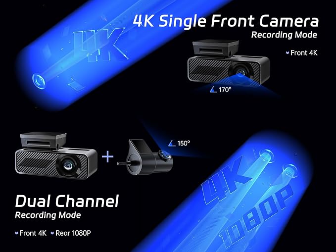 P1 Duo 4K Dash Cam Front and Rear, 64GB SD Card, 4K+1080P Dual Dash Camera for Cars, Wi-Fi & App Control, 1.5’ IPS Display Car Camera, Voice Control, Night Vision, 24H Parking Mode, G-Sensor