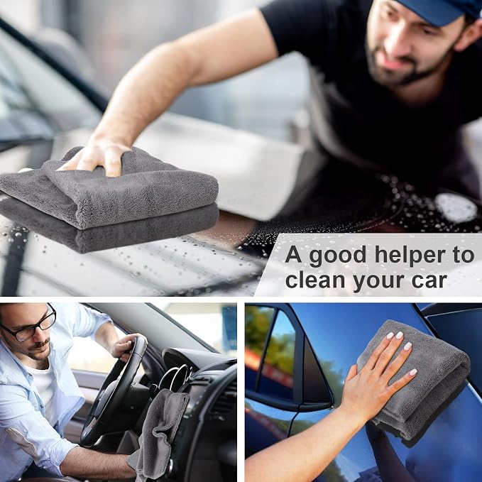 30 Pcs 16 x 16 Inch Microfiber Towels for Cars, 500 GSM Edgeless Plush Car Detailing Towels, Lint Free Scratch Free Cleaning Cloths for Drying, Washing, Polishing, Waxing, Auto & Home (Gray)