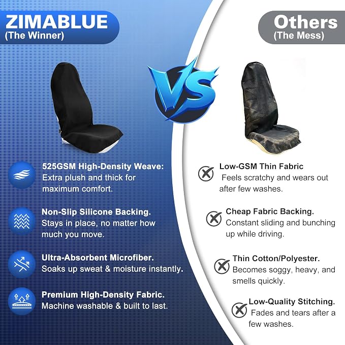 1PC Waterproof Towel Car Seat Cover - 525g Heavy Duty 3-Layer Microfiber Sweat Protector for Bucket Seats - Non-Slip Machine Washable Universal Fit for Gym, Yoga, Beach, Pets & Outdoors-Black