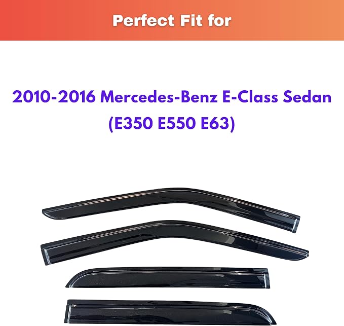 KPY Rain Guards Fit for 2010-2016 Mercedes-Benz E-Class Sedan, Out-Channel Window Visors Vent Wind Deflectors 4PC, Car Accessories for 10-16 Mercedes Benz E350 E550 E63 (Sedan Only)