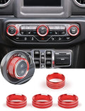 HVAC Climate Control Panel Knob Trim Kit & Light Control Switch Cover, Air Conditioner Knob Aluminum Alloy Ring for 2018-2024 Jeep Wrangler JL JLU & Gladiator JT, Interior Accessories, red