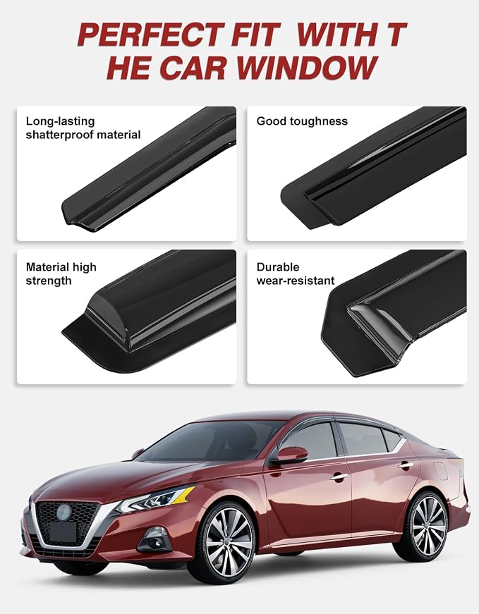 Outside-Mount Window Rain Guards Fit for 2019-2026 Nissan Altima, Extra Durable Window Visors Wind Deflector Dark Smoke Vent Shades for 19-26 Altima, Tape-on with Thicker 4PCS