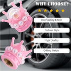 4PCS Crown Bling Tire Stem Valve Caps, Crystal Diamond Tire Air Cap Set Universal Copper Core Stem Covers for Cars, SUV, Trucks, Bikes, Motorcycles, Bicycles (Pink & White)