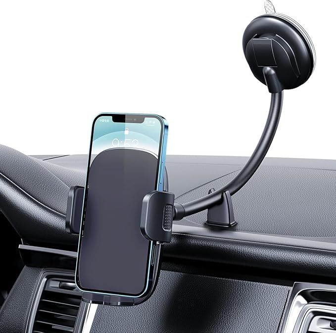 Cell Phone Holder Long Arm Dashboard Windshield Car Phone Holder Anti-Shake Stabilizer Phone Car Holder Compatible with Phone Smartphone Grey