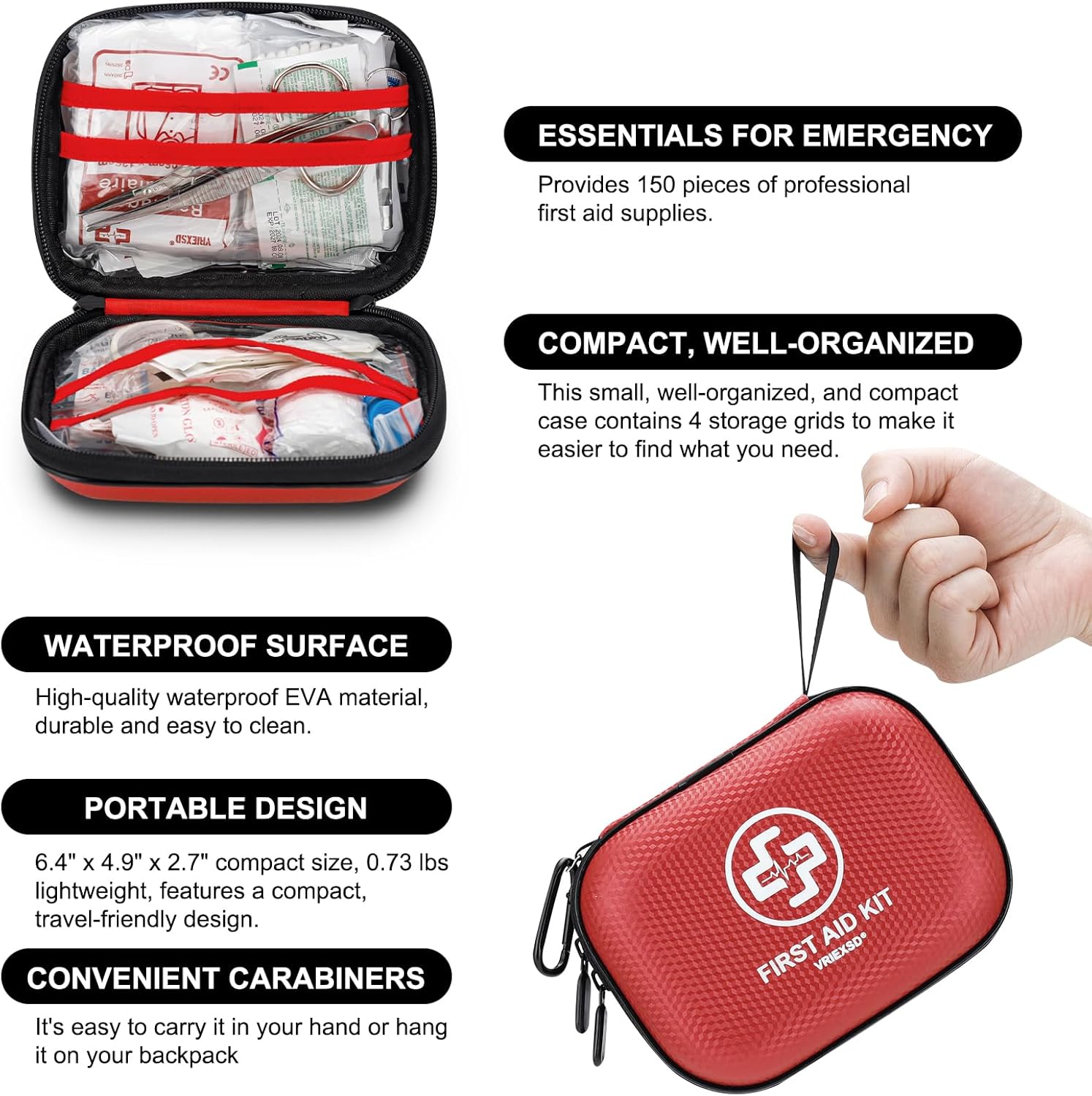Mini Car First Aid Kit — 150-Piece Waterproof Emergency Case