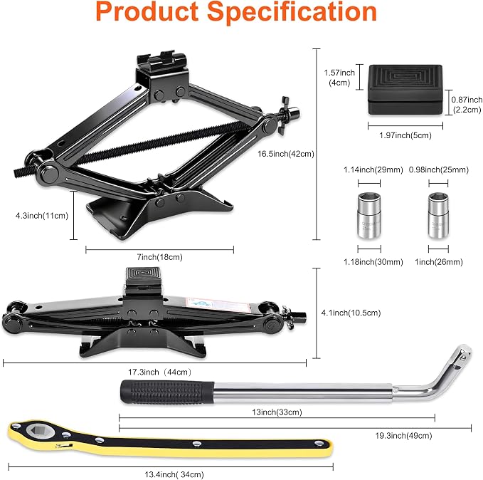 Scissor Jack, 2.5T(5512 Lbs), High-Strength Car Jack & Stand Kit with Rubber Pad, Tire Changing Kit with Ratchet Handle&Lug Wrench, Universal Vehicle Emergency Set for Various Models Black