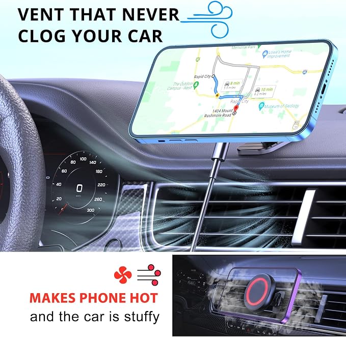 for MagSafe Car Mount Charger iPhone Wireless Car Charger, Stick on Dashboard Magnetic Phone Holder Mount for iPhone 17 Pro Max 16 15 14 Series, 15W Fast Charging, Aluminum Shell