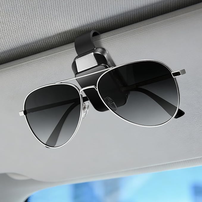 2 Pack Sunglasses Holder for Car, One-Handed-Operation Visor Sunglass Holder Clip, Easy Access Storage for Driving,Universal Fits (Black)