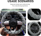 Fluffy Car Steering Wheel Cover, 15 Inches Anti-Slip Round Fuzzy Winter Steering Wheel Protector, Soft Warm Plush Steering Wheel Cover for Women Girls, Car Accessories (Gray, Round)