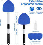 Windshield Cleaner Tool 22.5" L - Car Interior&Exterior Window Cleaning Kit with Extendable Handle&4 Microfiber Pads and Thick Large Wash Sponge, Auto Glass Wiper Brush Kit for Cars Home (7pcs Blue)