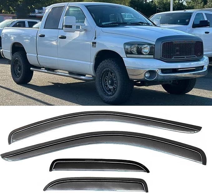Rain Guards Window Visors Sun Shade Vent Deflectors for 2002-2008 Dodge Ram 1500,2003-2009 Dodge Ram 2500/3500 Quad Cab Pickup,Wind Deflector Truck Accessories,94623 4-Pieces Set
