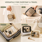 Clear Makeup Bags with Zipper, TSA Approved Travel Toiletry Bag,Clear Cosmetic Bag, Waterproof Make Up Bag for Women (Stand-up, Black, 1 Small + 1 Medium + 1 Large)