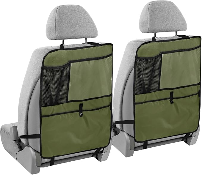 Seat Back Organizer Army Green Kick Mats Backseat Protector, Back of Seat Protector for Kids Feet Car Seat