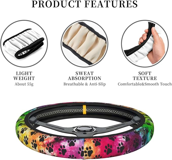 Dog Paws Steering Wheel Cover Non-Slip Auto Steering Wheel Protector Car Accessories Universal Fit 15 Inches for Men Women