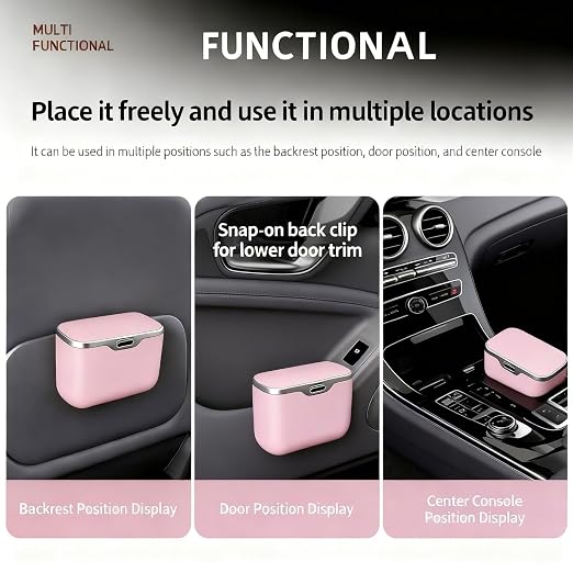 Car Trash Can with Lid - Leakproof Mini Garbage Bin for Door or Seatback,Premium ABS Auto Organizer,Space-Saving Car Garbage Can for Commuters,Families and Pet Owners,Fit for SUV,Sedan,Truck (Pink)