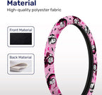 Pink Retro Horror Mask Steering Wheel Cover, Non-Slip Polyester Wheel Grip, Universal 15 Inch Car Accessory