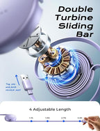 3 in 1 Retractable Car & iPhone Charger Cord, Type C/L/Micro USB for iPhone/Samsung/PS/Kindle, Purple