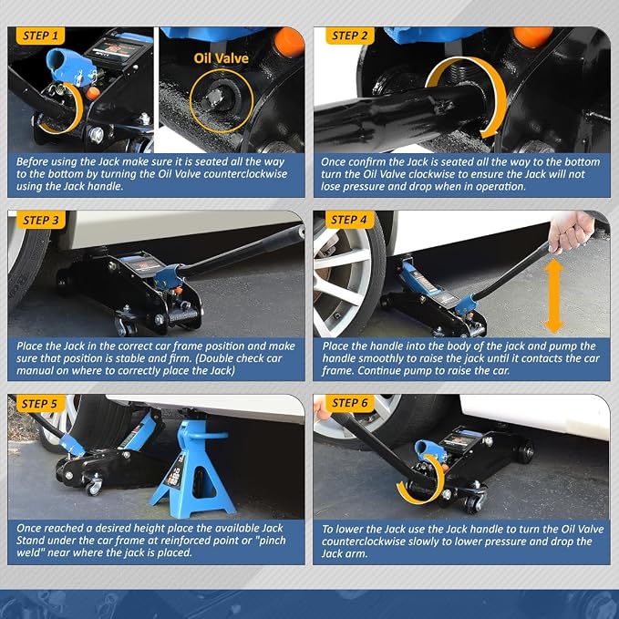 2 Ton Floor Jack with Jack Stands, Heavy Duty Steel Hydraulic Racing Floor Jack with Single Piston Quick Lift Pump, Hydraulic Trolley Service Car Jack, Blue